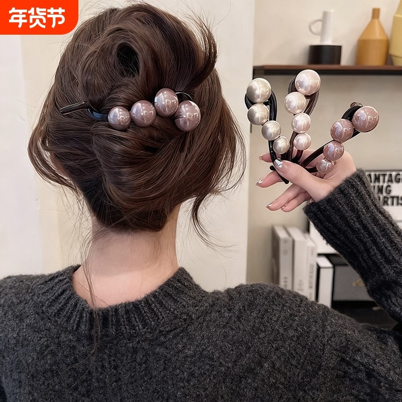 简约大号珍珠一字扭扭夹发夹女后脑勺2025新款丸子头抓夹盘发头饰