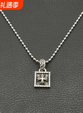 ODEK高级复古满钻方块十字花项链男女重工小众吊坠经典秋冬配饰