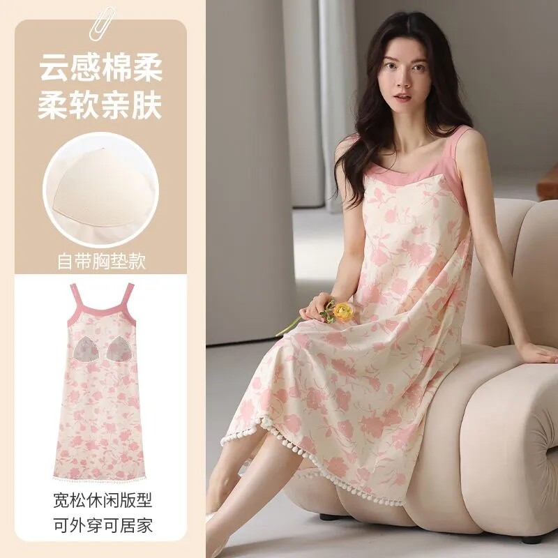 纯棉吊带睡裙夏季可爱印花图片