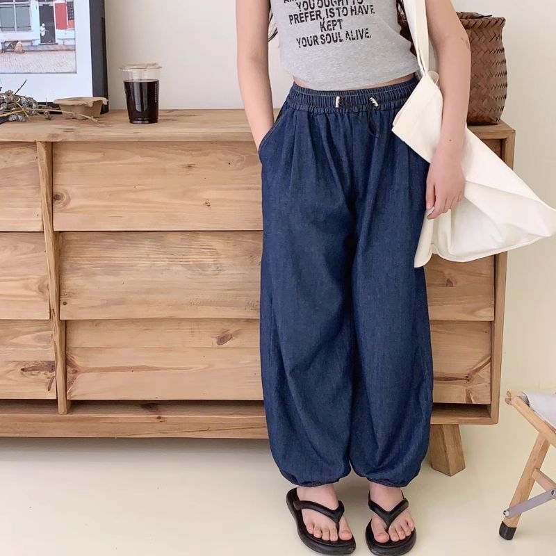 女童薄款宽松休闲裤儿童夏季时髦牛仔裤中大童百搭九分束脚防蚊裤