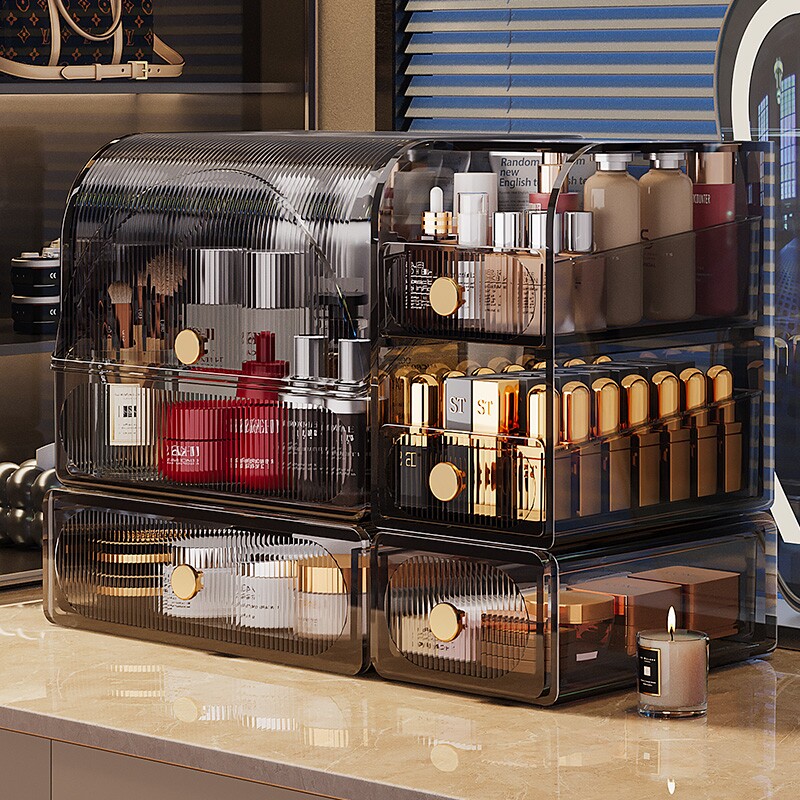 化妆品收纳盒桌面高级感梳妆台护肤品置物架防尘化妆刷口红收纳箱