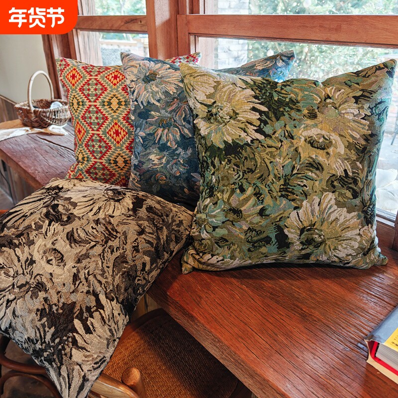 法式莫奈油画棉麻风抱枕沙发客厅靠枕套背垫不含芯靠垫飘窗样板间