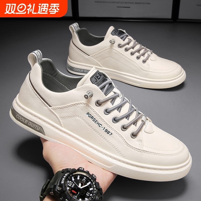 李宇新男鞋秋冬新款小白潮鞋运动男士板鞋一脚蹬休闲皮鞋加绒棉鞋