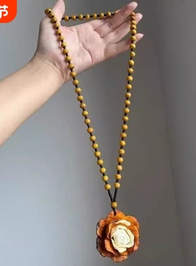 「枯木逢春」复古棕色串珠花朵项链独特百搭气质长款美拉德锁骨链