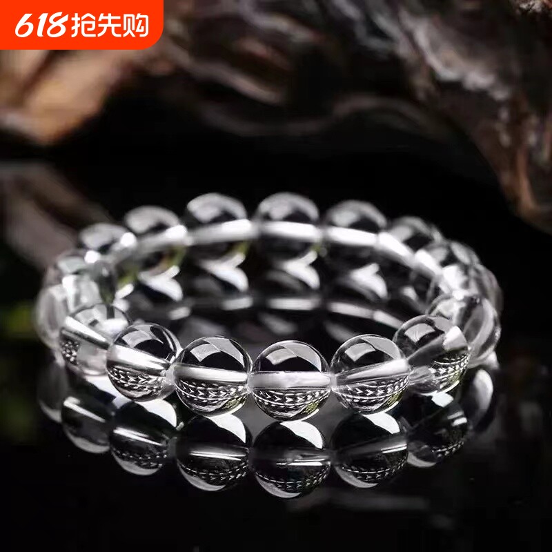 爆款仿白水晶手链净体珠串饰品仿透明三圈收藏级手串天然白晶体