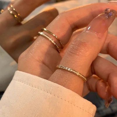 显手细~高级感轻奢贝母双层素圈戒指女ins小众设计开口指环气质潮