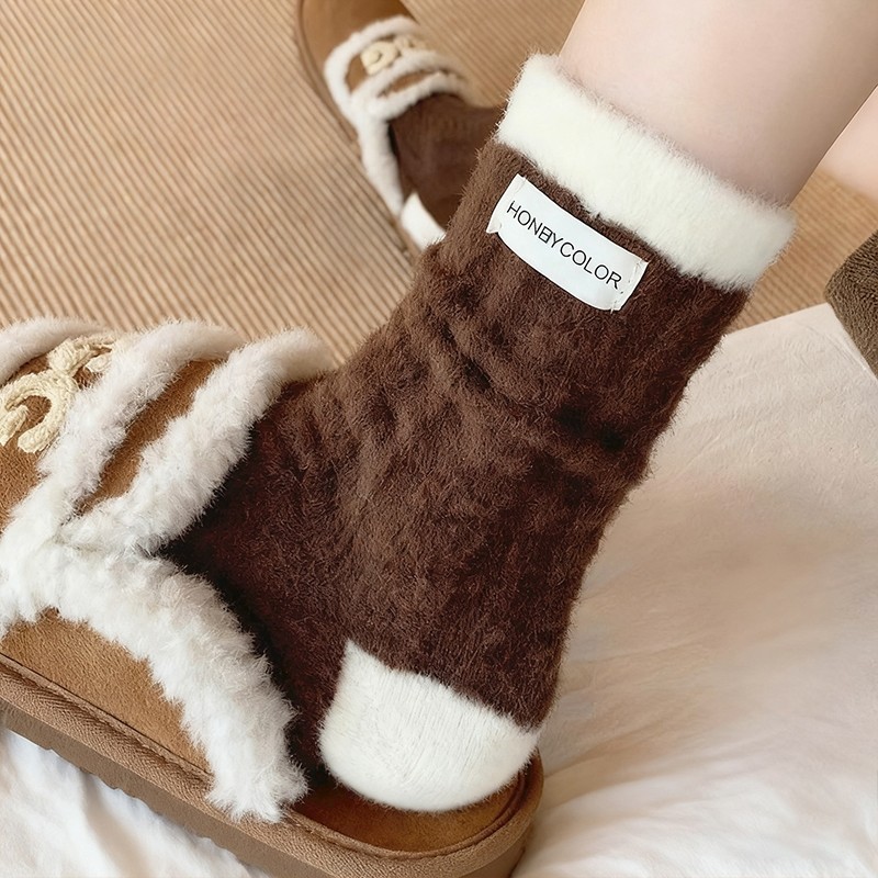 美拉德澳绒袜子女加绒加厚保暖中筒袜秋冬仿羊毛睡眠袜珊瑚绒长袜