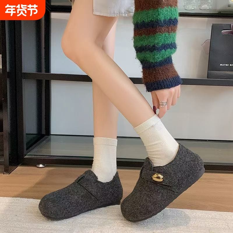 vthb2026秋冬新款内增高复古加绒呢子勃肯鞋女一脚蹬平底棉鞋子,女鞋,棉鞋,淘宝优惠券,粉丝福利购,淘宝优惠卷