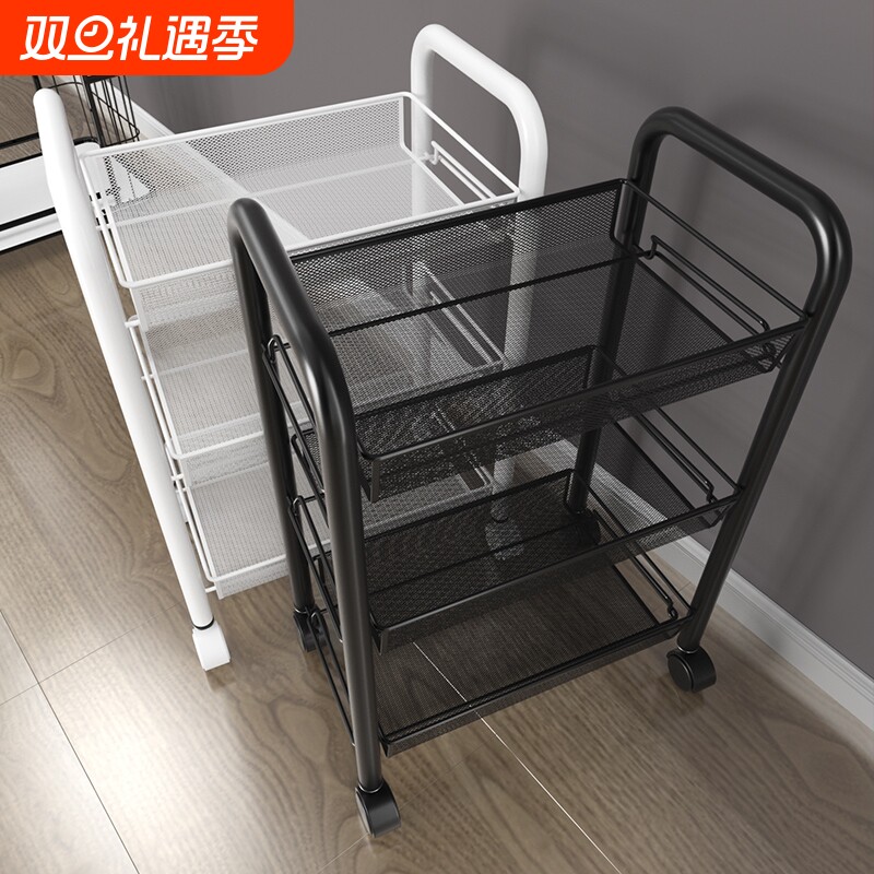 北欧风金属落地多层厨房置物架 防锈可移动四层五层置物推车