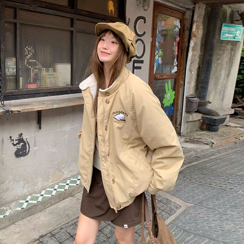 孕妇装韩系棉衣冬季新款加厚羊羔绒立领小个子棉袄巨好看加厚外套