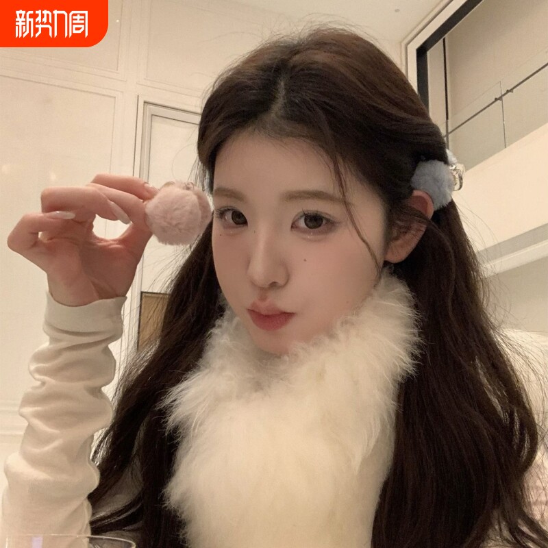 小抓夹秋冬毛绒夹子头饰高级感半扎发马尾夹可爱毛球发夹女短发