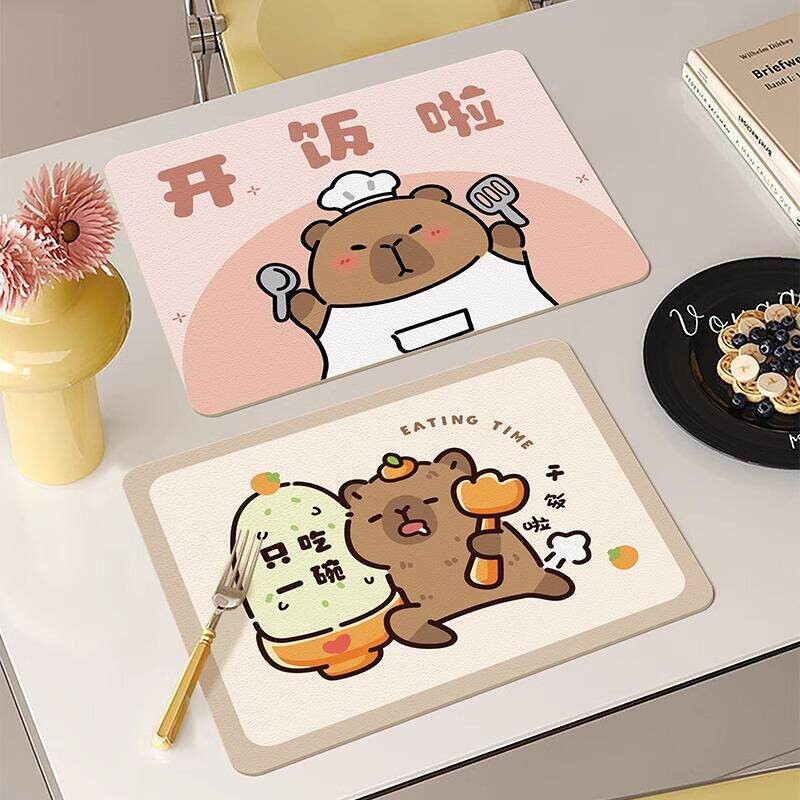 卡皮巴拉桌面餐垫隔热小学生午餐桌厨房沥水垫免洗防水防油西餐垫