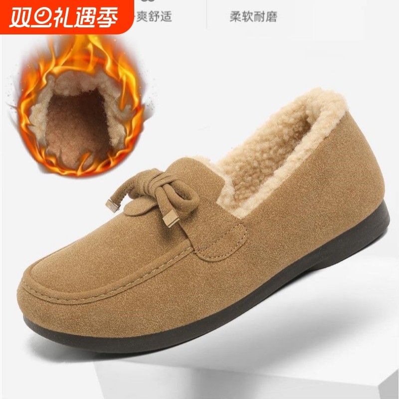 冬季新款豆豆鞋女加绒保暖休闲鞋平底懒人鞋毛毛鞋一脚蹬女棉鞋子