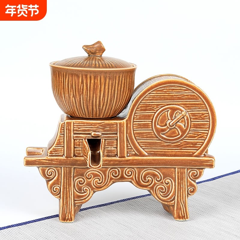 懒人石磨茶具套装家用防烫旋转自动过滤功夫茶杯泡茶壶盖茶海