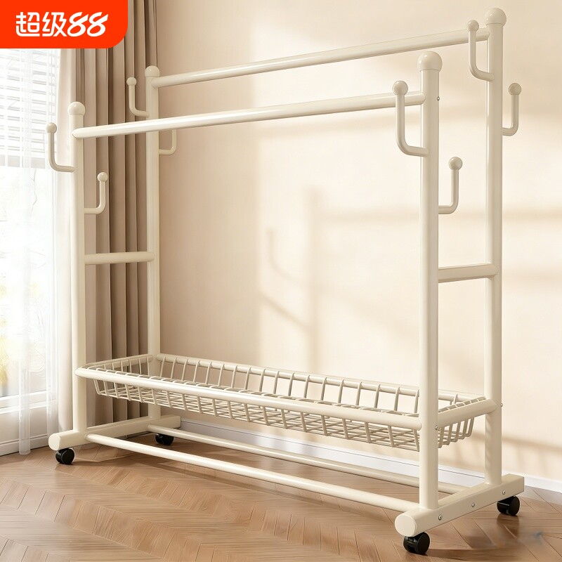 简易衣帽架卧室落地家用加粗挂衣架可移动室内晾衣架收纳架子租房