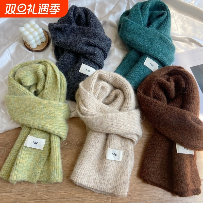 韩国egg马海毛夹花围巾女冬季软糯毛线针织保暖加厚围脖学生ins
