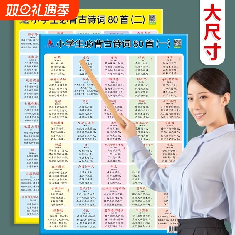 小学生必背古诗大全儿童古诗词学习识字挂图墙贴乘法口诀拼音公式