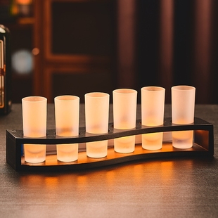 创意酒吧调酒鸡尾酒子弹杯6孔12孔Shot竹木一口杯杯架亚克力杯架