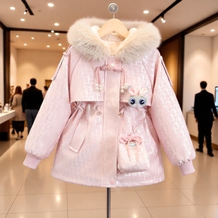 女童外套加绒加厚2025冬季 免洗派克服外套年服女孩中大童皮衣 新款