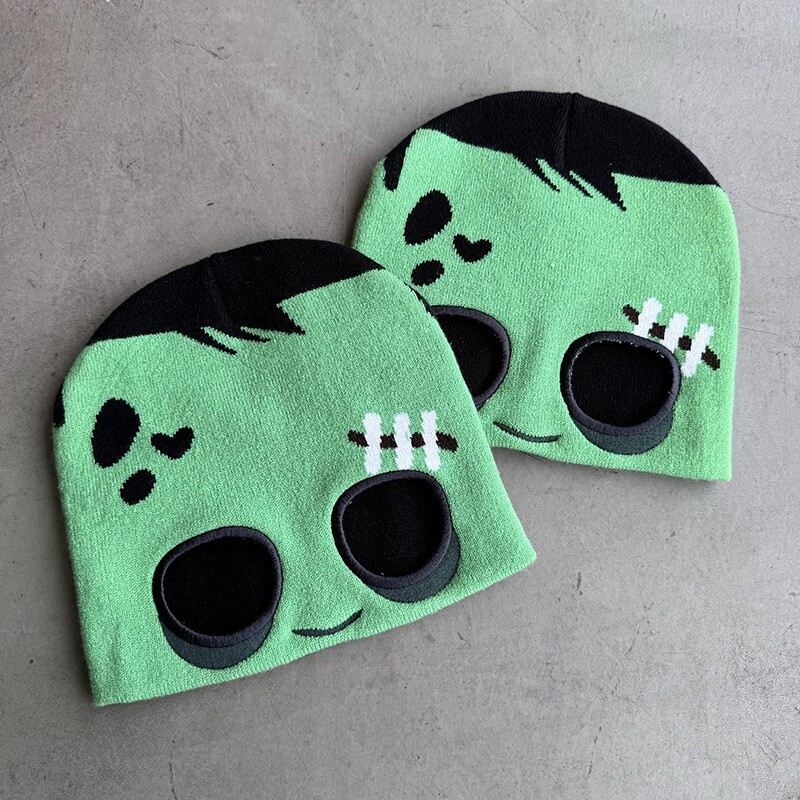 万圣节搞怪个性露眼毛线帽子秋冬天男女针织嘻哈百搭针织保暖冷帽