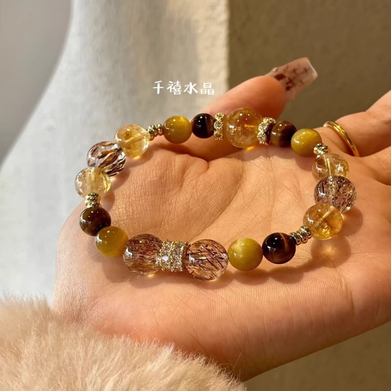 金霸大综合明星同款水晶手链招财黄塔晶黄水晶虎眼石手链转运手串