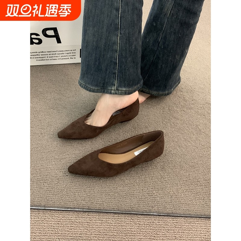 法式高级小众棕色单鞋女鞋子2025春秋坡跟气质尖头通勤晚晚奶奶鞋
