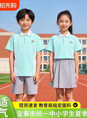 宜春市中小学生夏季校服男女统一索棉短袖短裤裙子休闲套装绿色
