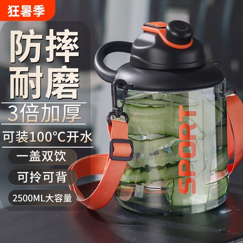 水杯大容量男士吨顿桶夏季运动健身大号水壶耐高温大肚杯子2500ML