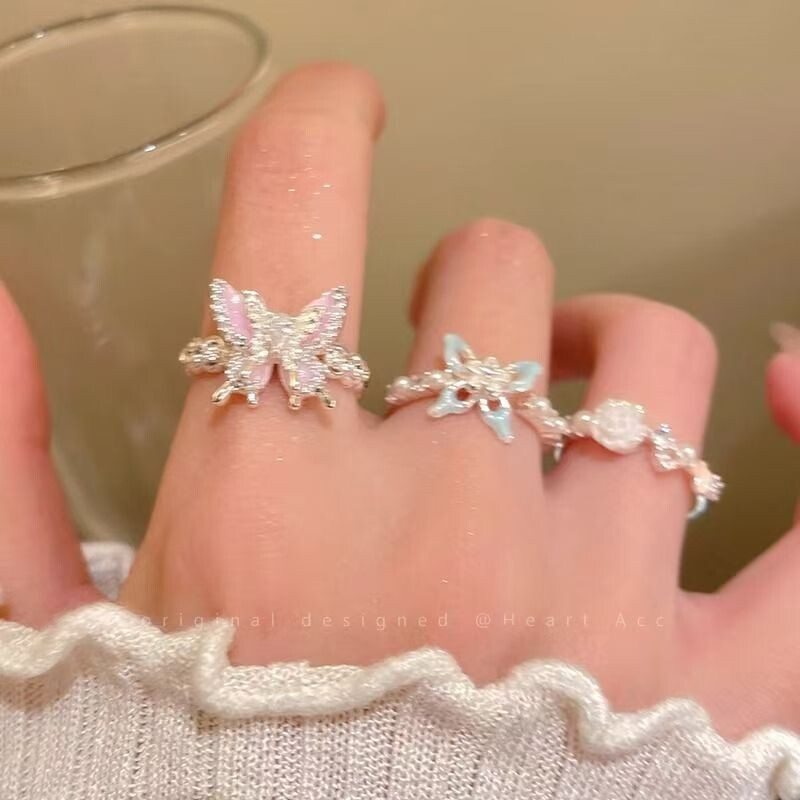 小众双层蝴蝶开口戒指女甜美精致高级感食指戒超仙百搭可调节指环