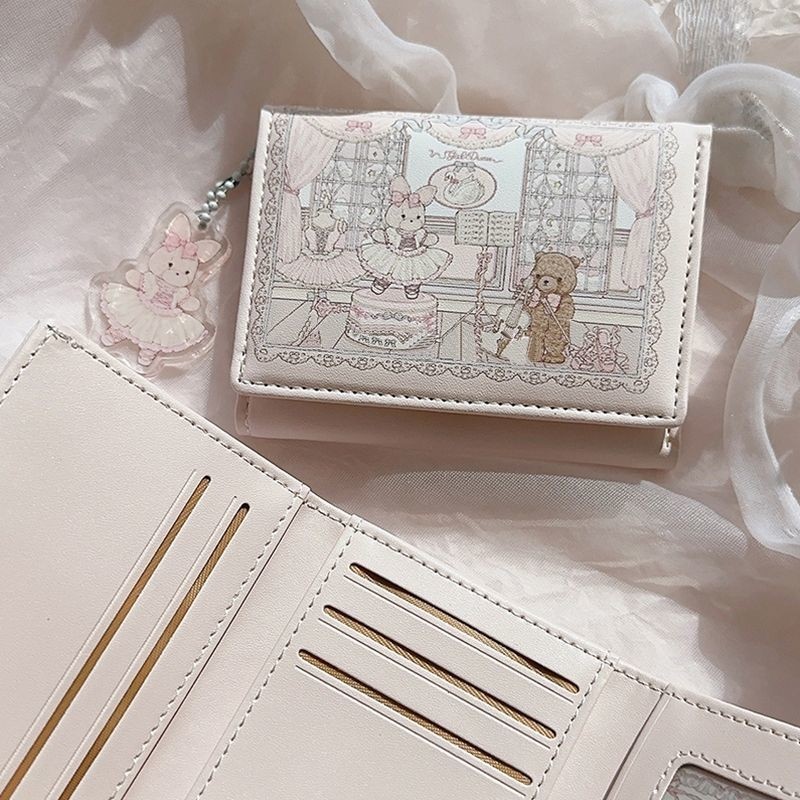 少女梦量贩铺原创设计芭蕾兔熊钱包可爱防消磁多卡位折叠钱包磁扣