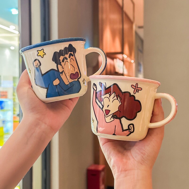 蜡笔小新亲子咖啡杯一家四口一家三口陶瓷马克杯家用早餐喝水杯子