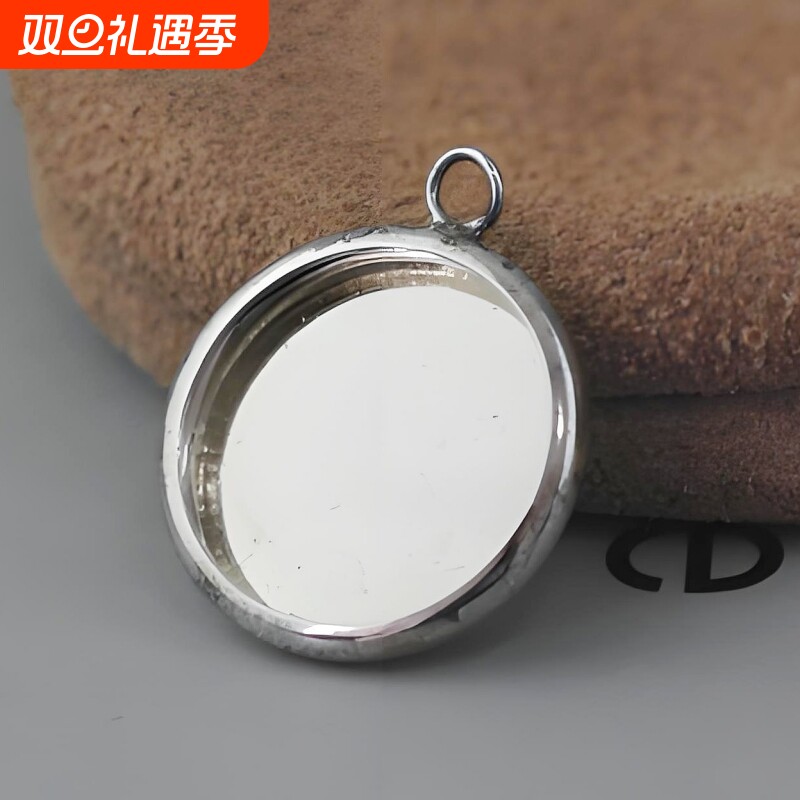 DIY首饰配件925纯银吊坠空托圆形手工镶嵌宝石项链镶嵌银空托底