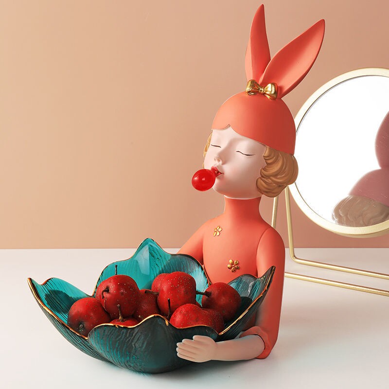 蝴蝶女孩茶几装饰轻奢风创意家居客厅玄关放钥匙托盘收纳摆件元宝