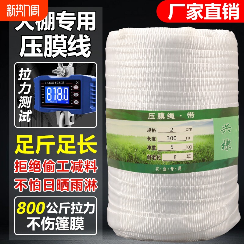 温室大棚防风绳压膜绳压膜带配件加厚高强度涤纶丝耐磨白色防脱膜