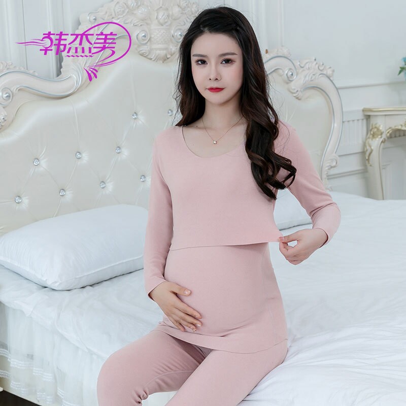 一件代发德绒无痕孕妇保暖内衣加绒产后哺乳秋衣秋裤套装喂奶3211