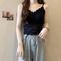 夏季法式蕾丝吊带美背背心女外穿打底大码带胸垫文胸一体内搭上衣
