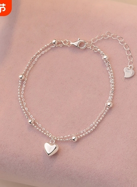 S925纯银爱心双层手链甜美气质简约百搭可爱清新韩系手饰