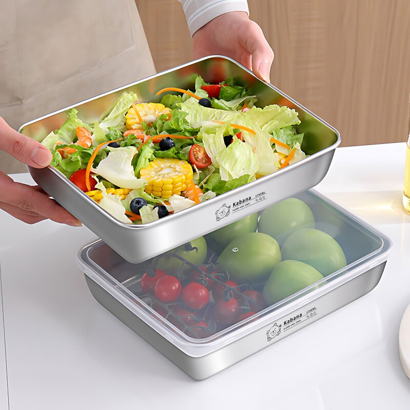 保鲜盒带盖家用冰箱不锈钢水果冷冻收纳密封方盒备菜盘储物分装盒