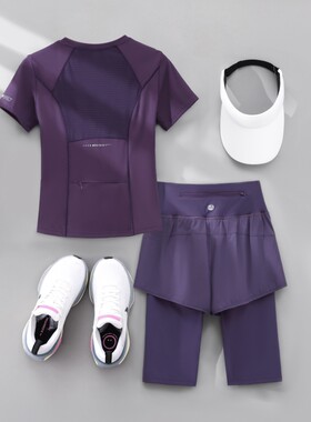 后口袋健身衣服女套装夏季短袖