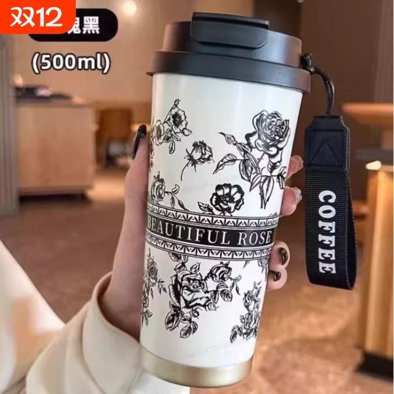 保温杯咖啡杯儿童316不锈钢内胆男女生高颜值双饮吸管水杯指纹