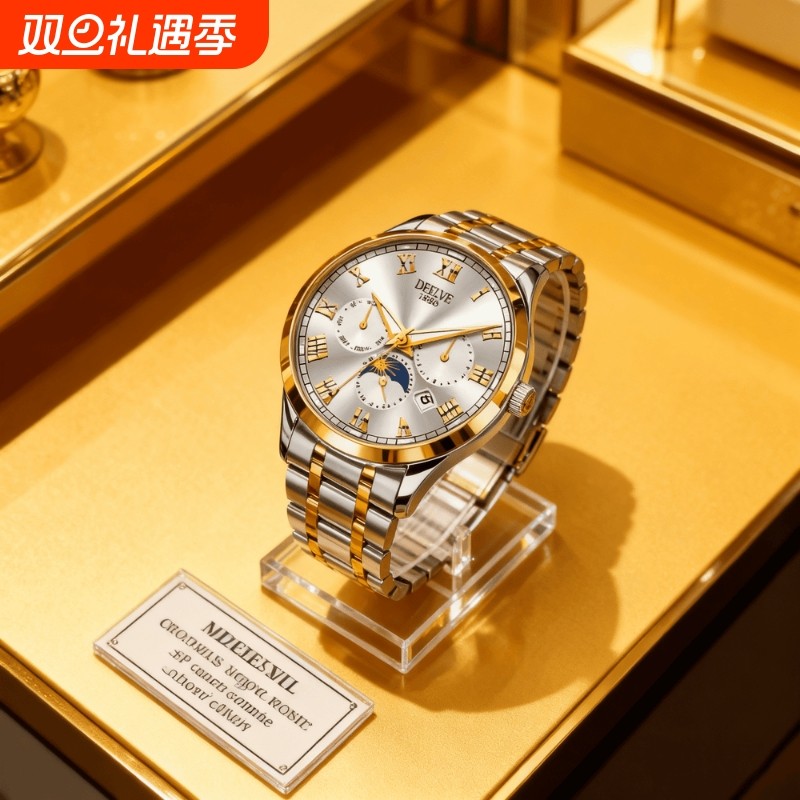 手表男款防水高级感全自动男表数字双日历防水腕表男机械风全自动