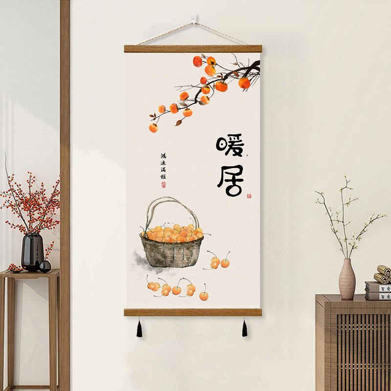 客厅入户玄关吉祥画事事如意挂画餐厅墙饰装饰画布艺卷轴画艺术图片