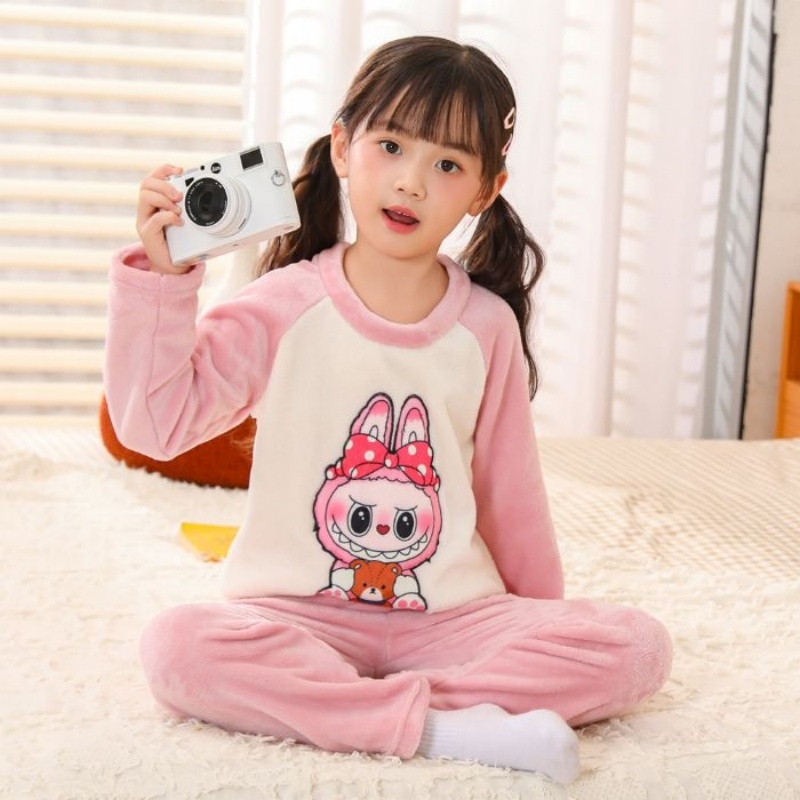 儿童睡衣法兰绒秋冬女童小女孩宝宝可爱保暖薄款家居服珊瑚绒加绒