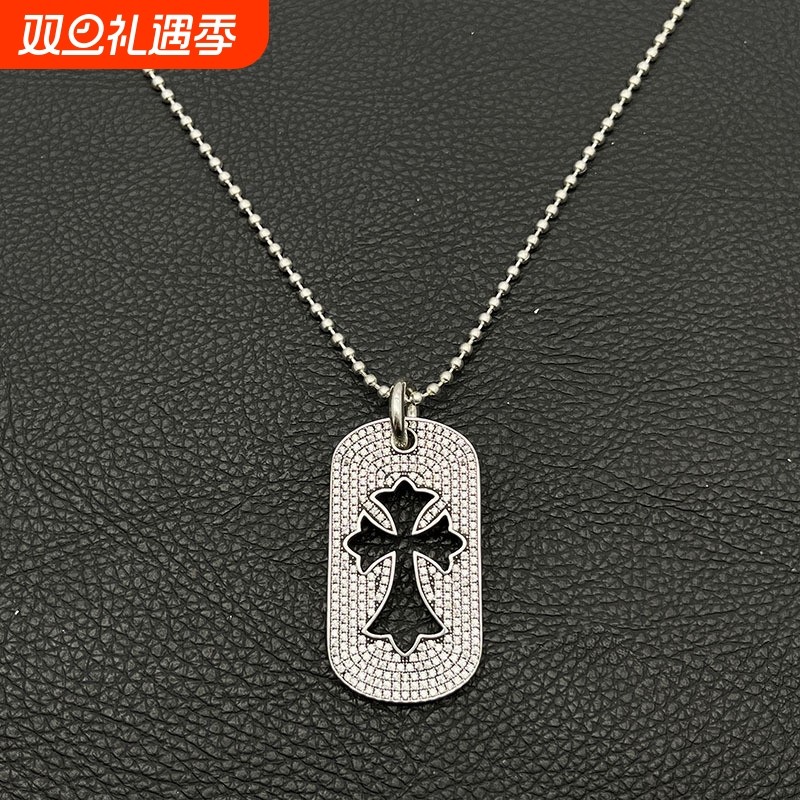 饰仟禧vintage满钻军牌项链男女欧美重工个性镂空十字架铭牌男