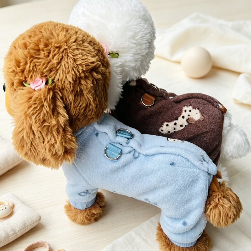 宠物狗狗衣服秋冬装小狗加绒背开四脚衣小型犬冬季雪粒绒四腿绒衣