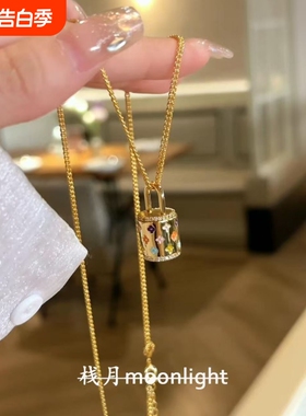中古轻奢手工滴釉花朵水桶包吊坠项链精致轻奢高级感老钱风毛衣链