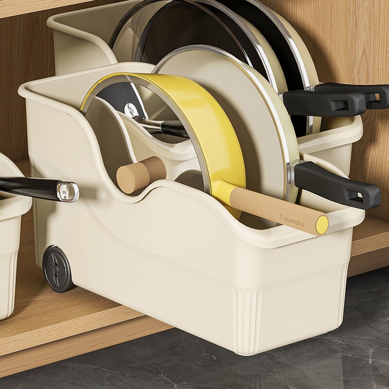 厨房锅具收纳盒整理盒锅盖调料下水槽橱柜收纳多功能收纳架带滑轮