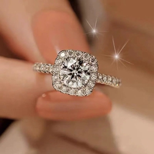 莫桑石钻戒女1克拉D色轻奢情侣豪华婚戒方包豪镶女友求婚结婚戒指