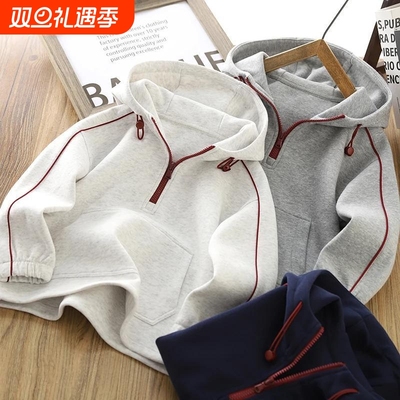 男童连帽卫衣秋装2025新款儿童半拉链帽衫男孩运动服上衣