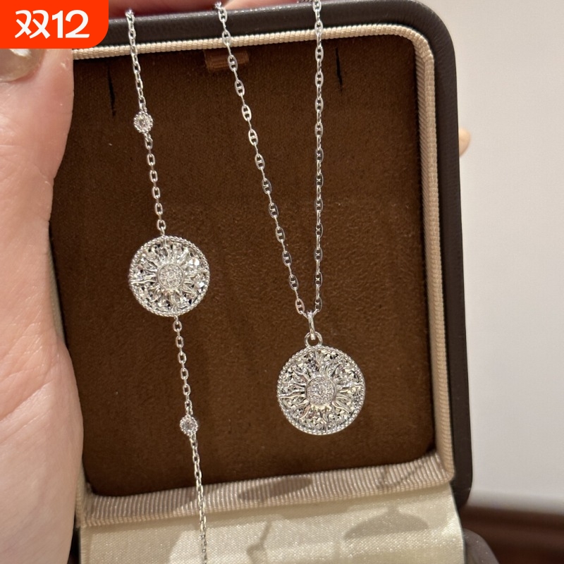 925法式轻奢复古高级碎冰冰太阳花手链项链微镶锆石罗盘时尚气质